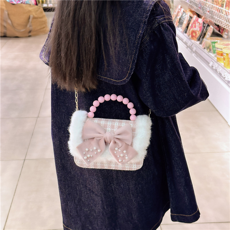 Bolsa de moda de perlas para niños otoño y invierno Año Nuevo para niñas bolsas de hombro de tela arco