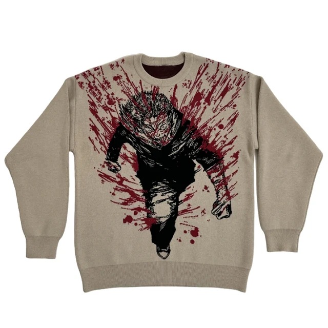 Unisex Knitted Pullover Sweater With Anime Jacquard Pattern_voghion.com