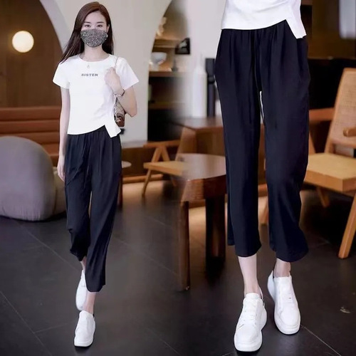 Spring and Summer New Ice Silk Eight-Inch Wide Leg Pants with a Relaxed and Leisurey Look, Manufacturer Direct Sale, One Piece per Order