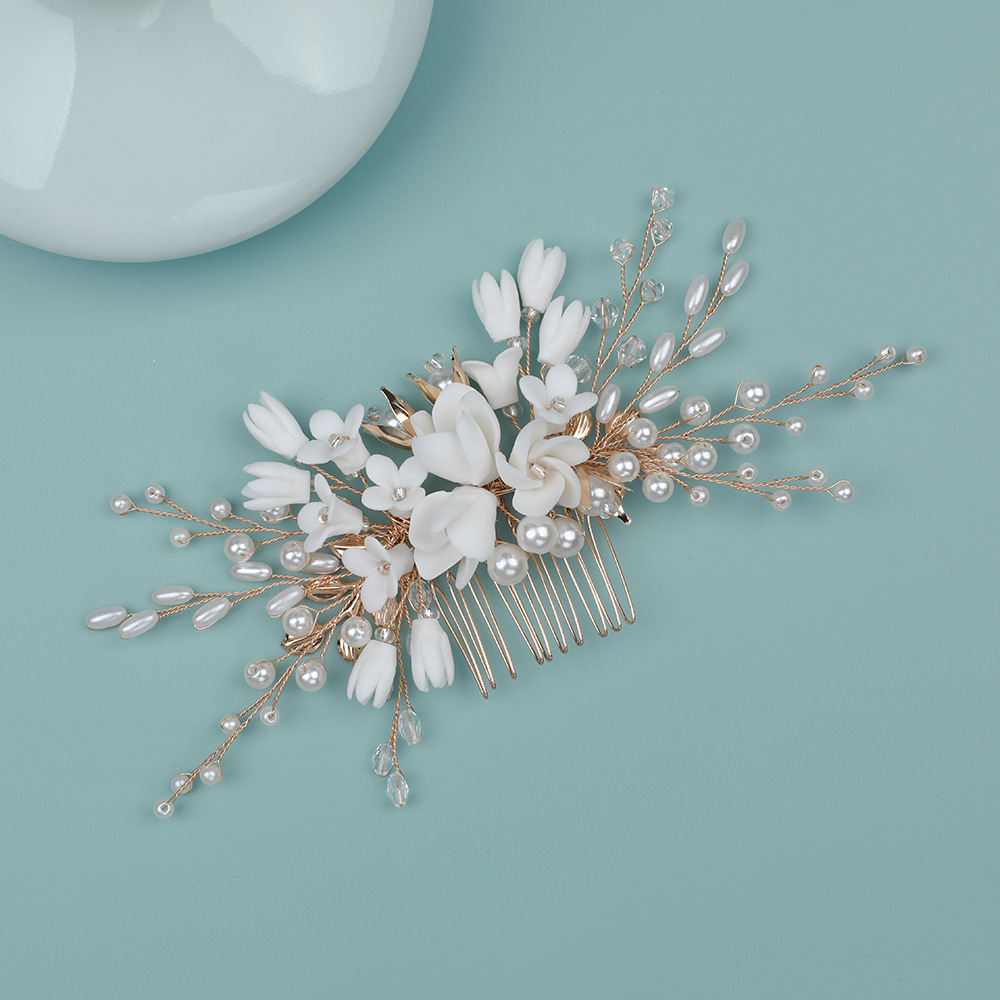 Handmade ceramic flower inserts and combs, antique Han clothes, hair accessories, wedding photos, bride headwear, Xiuhe cheongsam hair combs