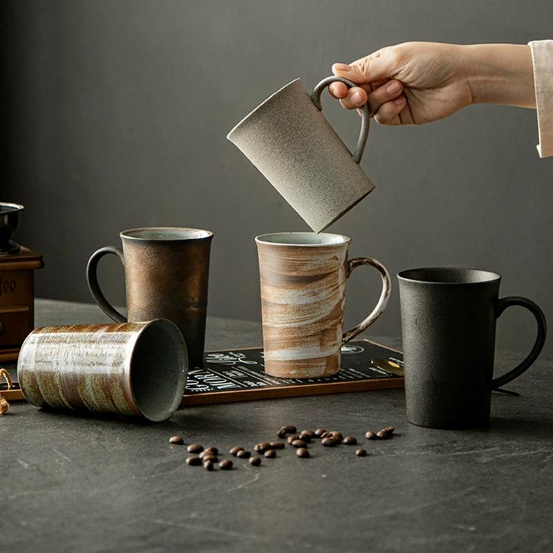 Японская керамическая кофейная чашка Винтажная кружка большой емкости Домашний офис Нишевый дизайн Керамическая чашка для воды Cross Border