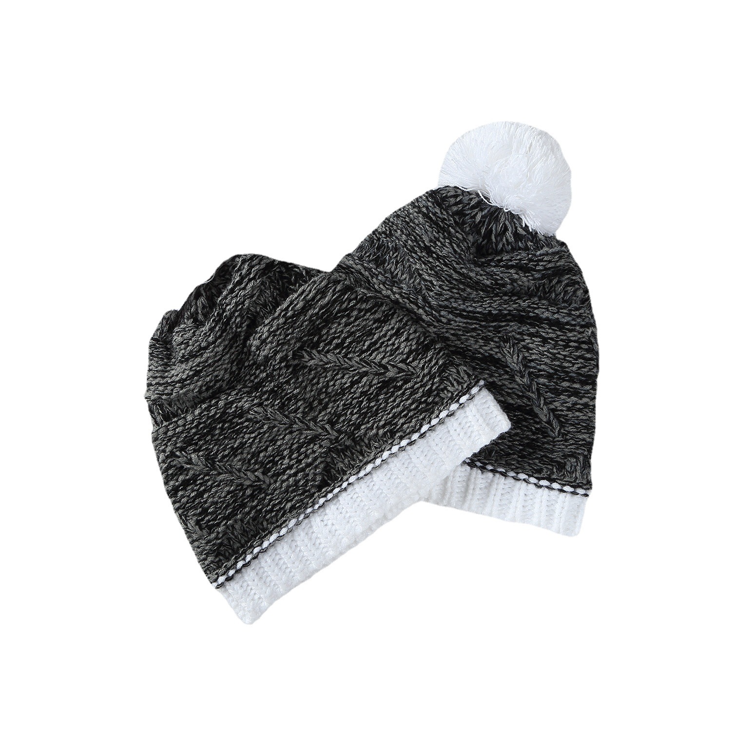 Sombrero de punto bajo precio de fábrica de procesamiento de invierno cálido sombrero de lana sombrero acrílico Jacquard color a juego sombrero de bola de piel