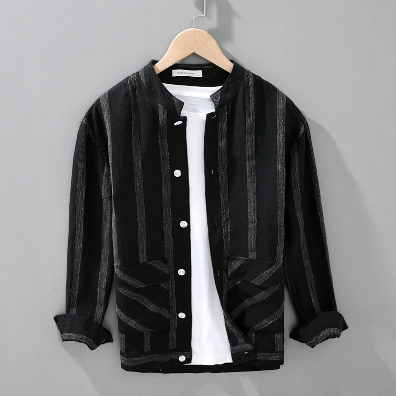 2063 Весенний японский трикотажный льняный пиджак мужской моды свободный повседневный ватный пиджак с воротником