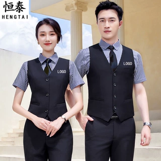 酒吧KTV服务员工作服夏季短袖男女酒店餐厅工装职业衬衣马甲套装