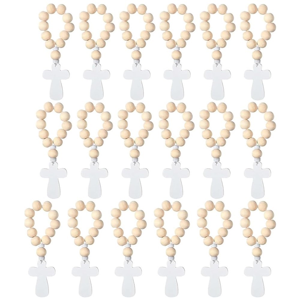 Cross-border spot comercio exterior cruz de madera bautismo conjunto de cuentas y bolsas de malla blanca rosario cuentas de madera