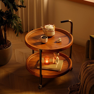 Movable Bedside Table Side Cabinet Side Table Household Living Room Bedroom Storage Cabinet Bedside Cart New Round Table Coffee Table