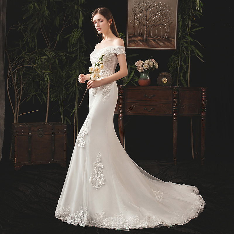 Vestido de Novia Estilo Sirena 2026, Nuevo Estilo para Novias Delgadas, Estilo Bosque con Hombros Descubiertos, Vestido Ligero Francés con Diseño de Cielo Estrellado que Estiliza la Figura.