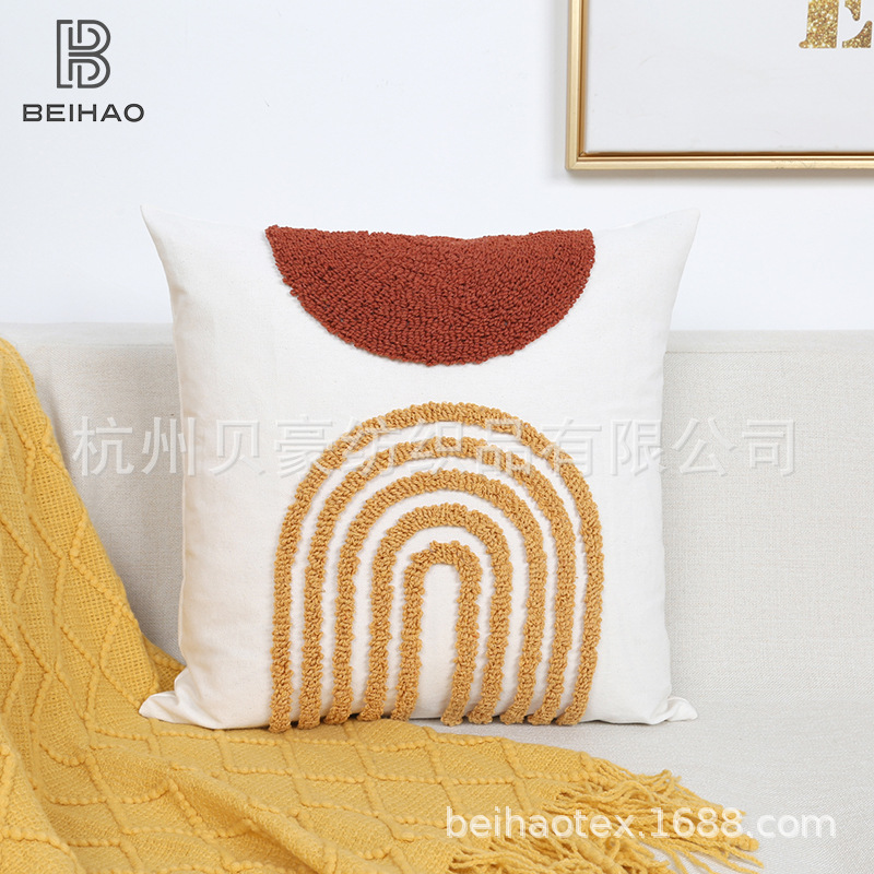 Semicircular bordado círculo geométrico abrazar almohada cubierta moderna simple bordado rayas almohada de la sala de estar dormitorio modelo casa almohada de alojamiento