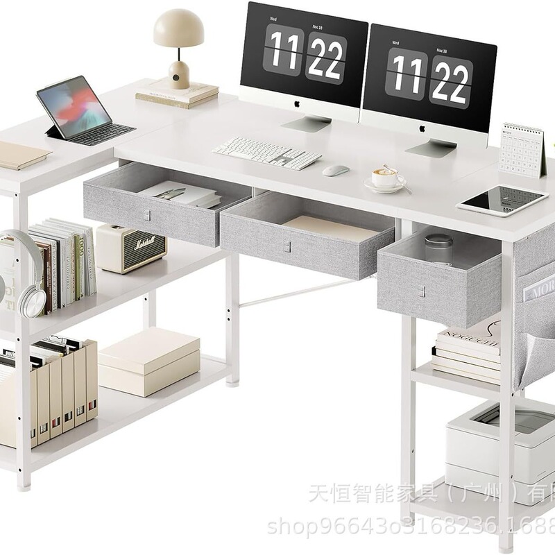 Home Office Desk with Drawers and Shelves 55inch Computer Corner Desk for Small Spaces Small L Shaped Desk