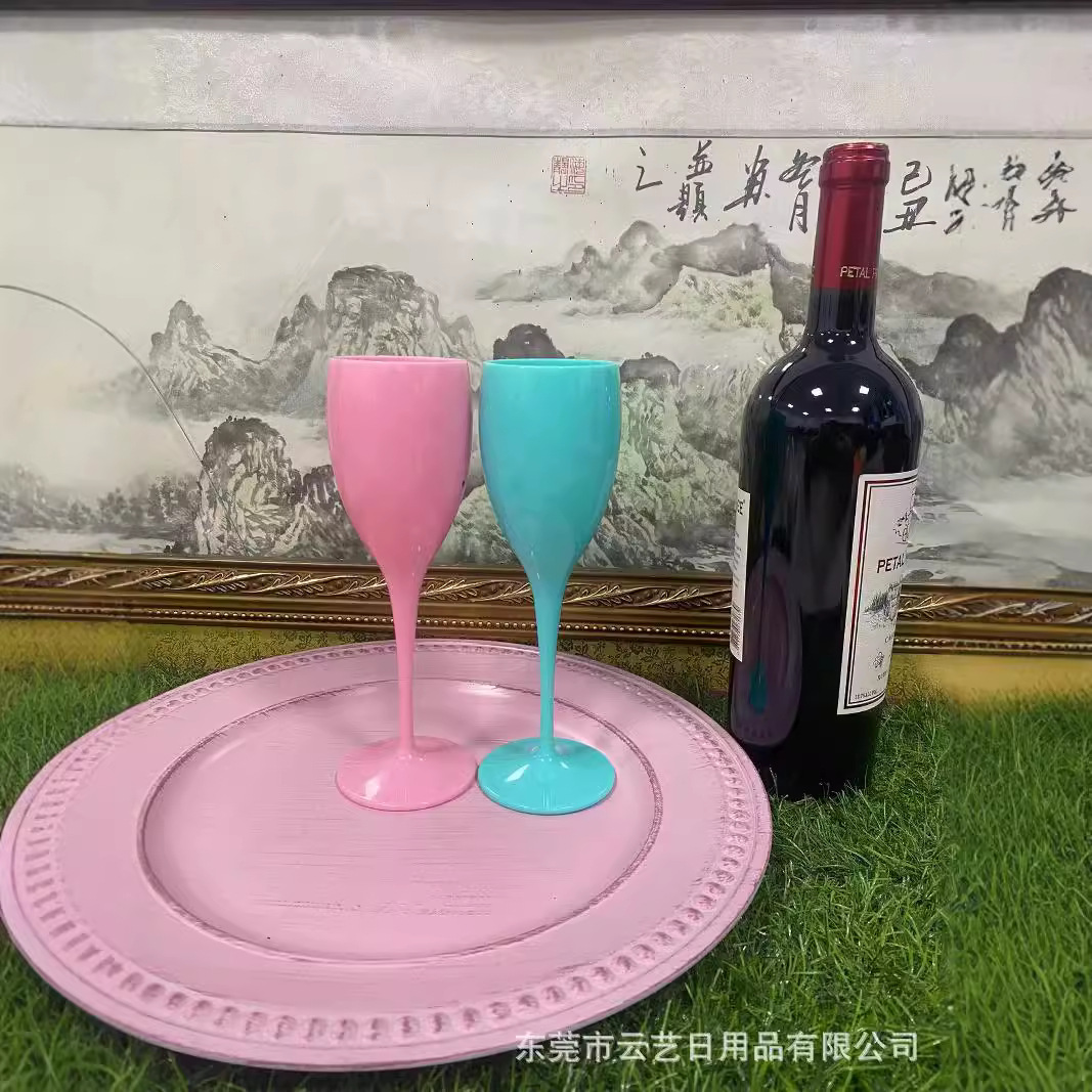 Copa de Champán Alta de Plástico PS, Estilo Europeo y Americano, 180 ml, Transparente, Color Simple, Cambia de Color, Suministro Directo de Fábrica