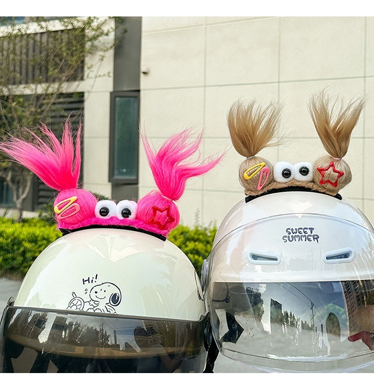 Helmet Decoration Braids Funny Plush Big Eye Helmet Top Accessories
