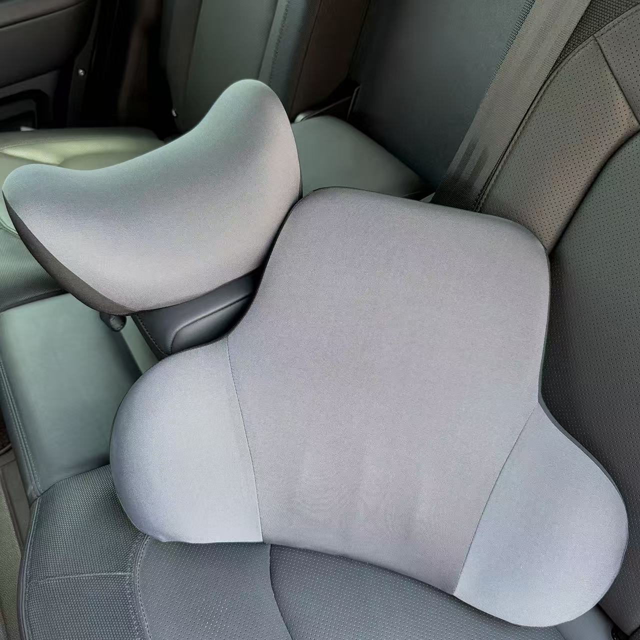 Business-style solid color car headrest and lumbar support set, made of memory foam, skin-friendly and soft, lightweight and compact neck support and back cushion