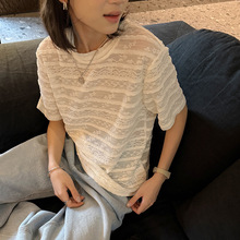 黎诺春夏新款韩系蕾丝短袖T恤女2026时尚气质百搭通勤微透上衣ins
