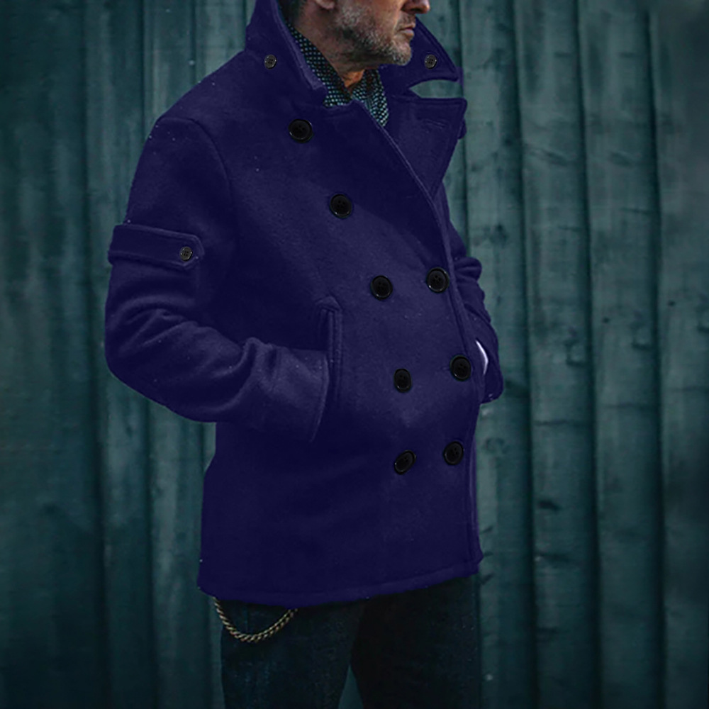 2024 Autumn/Winter Double breasted Jacket Men's British Style Fashion Solid Color Woolen Coat_voghion.com