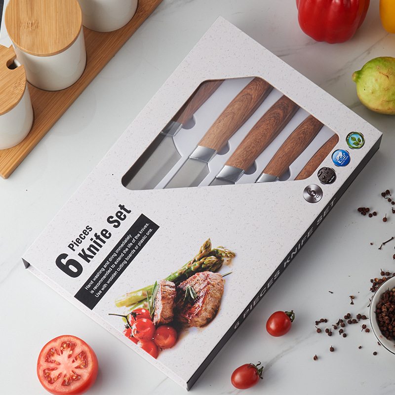 Amazon cuchillo de cocina con soporte de cuchillo traje cuchillo de cocina mango de madera de grano nuevo cuchillo de cocina cuchillo de fruta