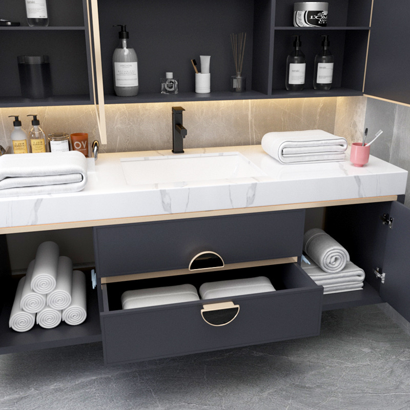 Rock placa espacio aluminio baño gabinete combinación baño simple luz lujo lavabo pequeño lavabo