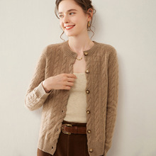 加厚秋冬新款山羊绒衫圆领针织开衫女士麻花上衣百搭时尚毛衣外套