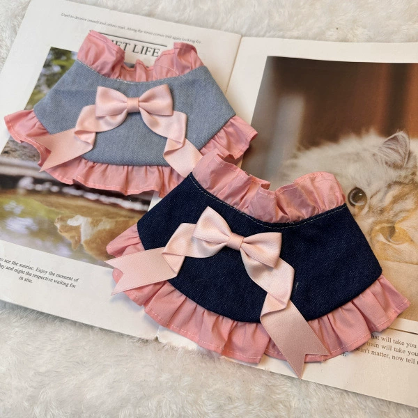 Кошки Корейский Стиль Повседневная Собака Кошки Тедди Горький Медведь Джинсовый Бант Треугольник Полотенце Воротник Полотенце