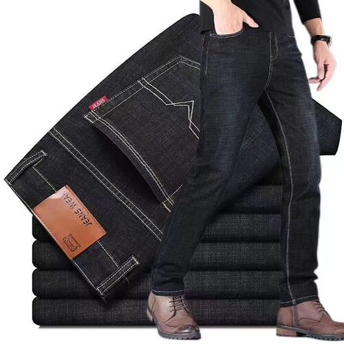 Men's Denim Summer Thin Stretch Relaxed Straight High-Waist Casual Mid-Wash Workwear