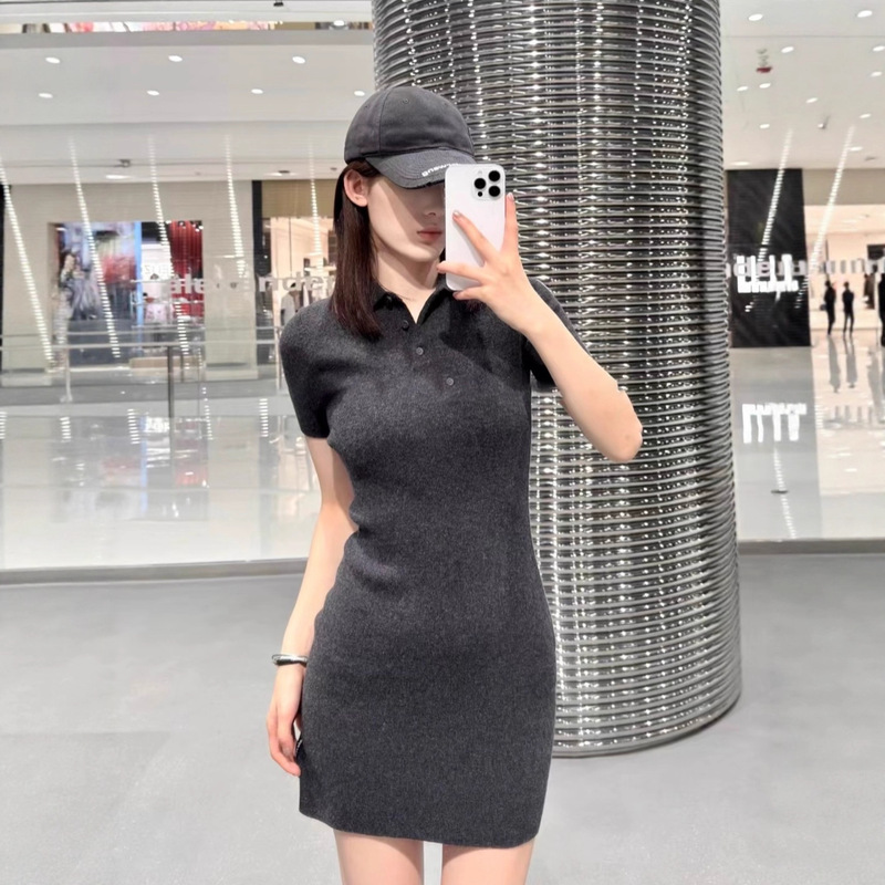 [Limited Time Special Offer] Logo Dress 25 Early Autumn New Style Short Sleeve Polo Collar Slim Fit Sexy Bodycon Dress Stretchy