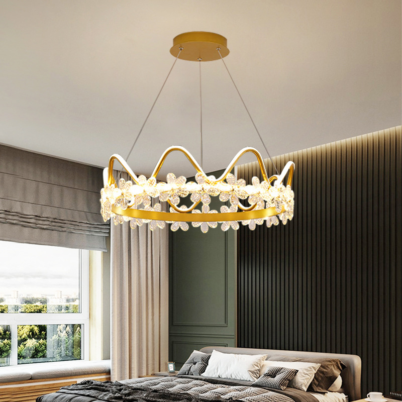 Bedroom Lamp Internet Celebrity Nordic Modern Simple Light Luxury Restaurant Bedroom Creative Personality Crown Crystal Chandelier