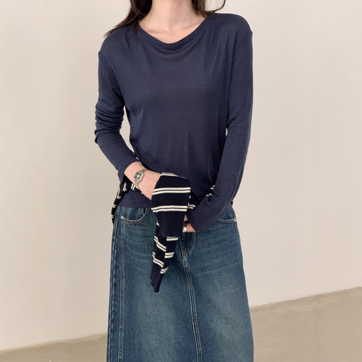 LAKE简约风基础款休闲打底衫女2025早秋新款韩系气质长袖t恤14229