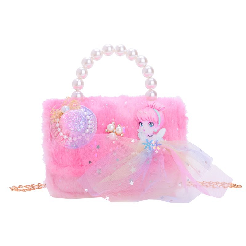 2025 nueva pequeña bolsa de niños de viento de fragancia, mini bolso de perlas, lindos bebés princesas bolso de hombro de peluche