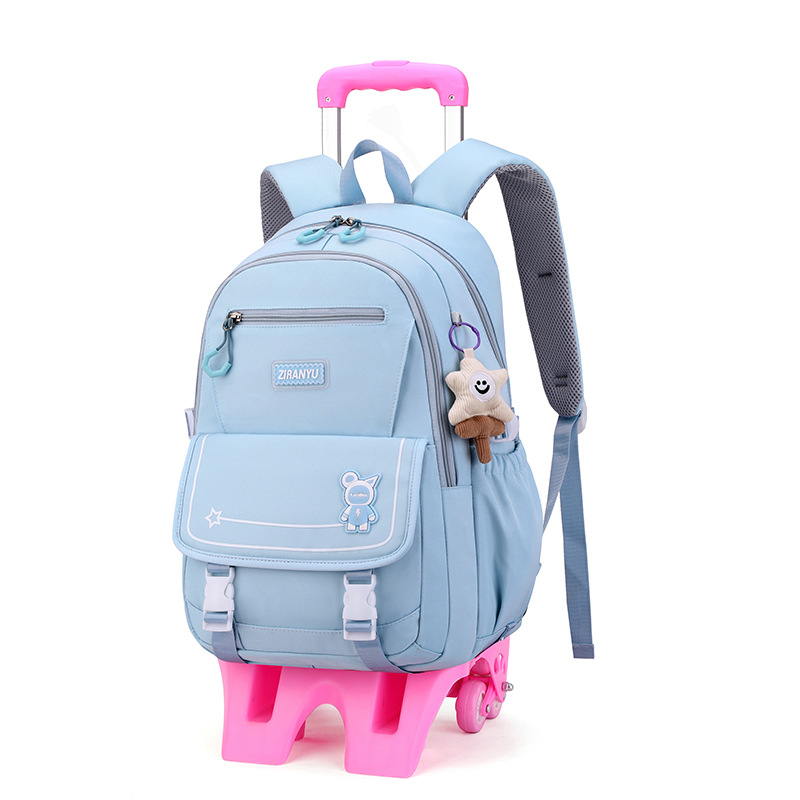 Natural fish new 2 to 6 grade climbing stairs pull rod schoolbag large capacity schoolbag female junior high school students