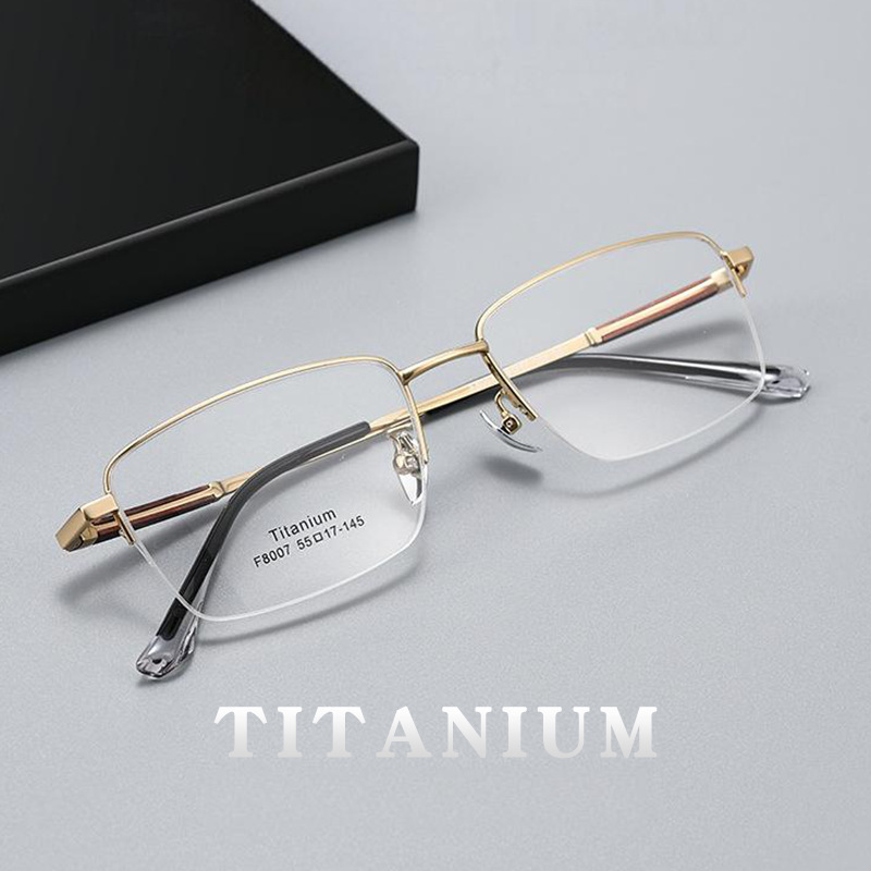 9.2g Golden Sandalwood Accessible Luxury Business Half-Frame Glasses Frame Men's Versatile High-End Pure Titanium Frame F8007X