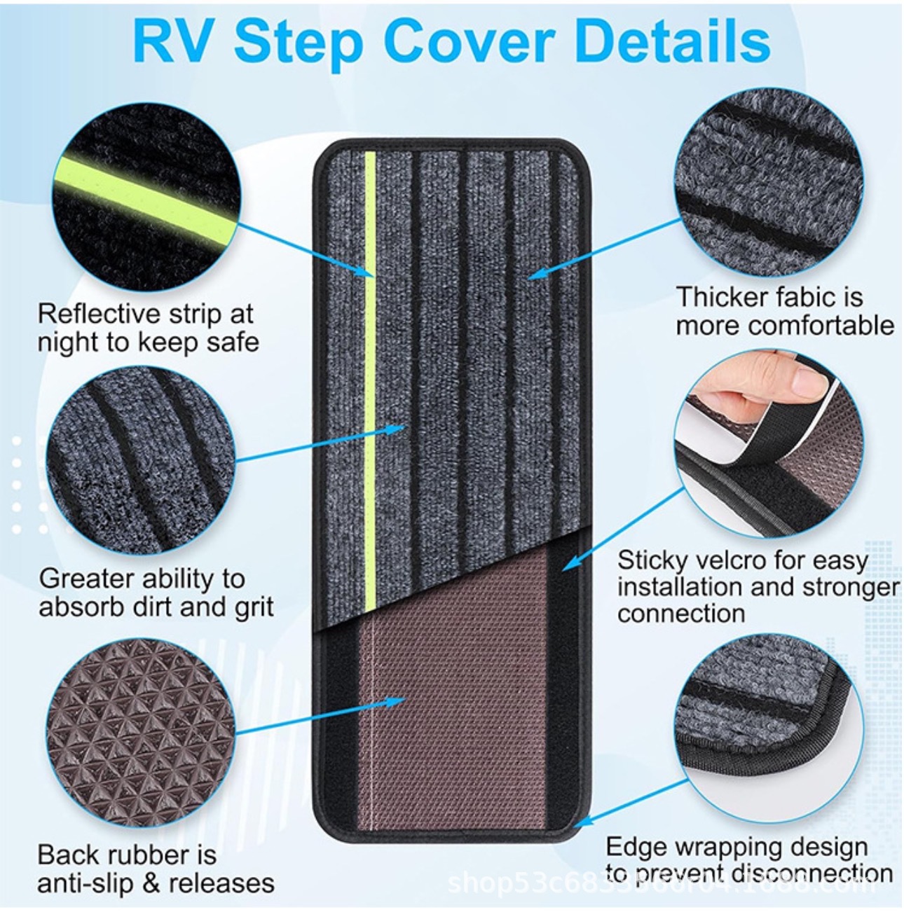 Rv Step Mat, Anti-Slip Pedal Cover for Rv Camper, Step Mat with Reflective Strips, Stair Mat, Luminous Entryway Mat