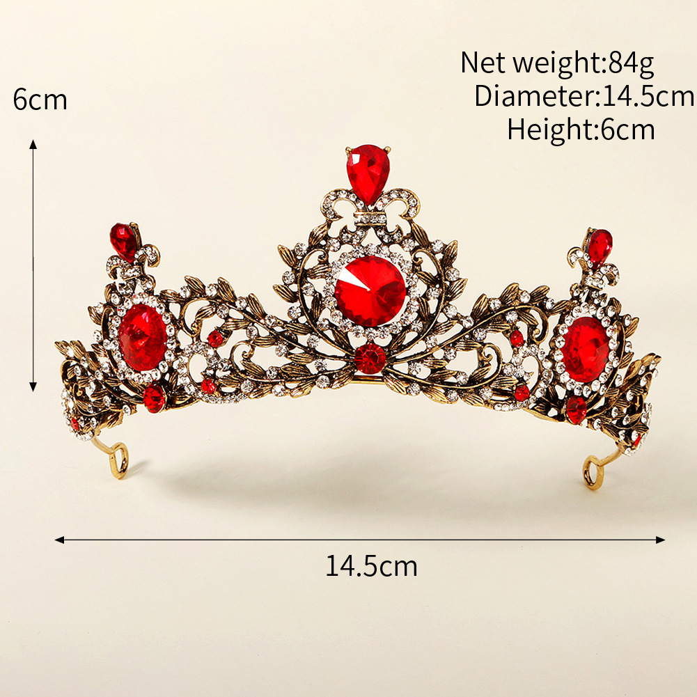 European And American Foreign Trade Red Rhinestone Crown Best-selling Baroque Wedding Hair Accessories Bridal Tiara Crown