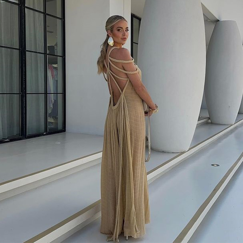 Women's Regular Dress Casual Classic Style Halter Neck Sleeveless Solid Color Maxi Long Dress Daily display picture 8