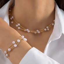 跨境饰品珍珠项链女款高级感小众简约锁骨链手链套装串珠颈链