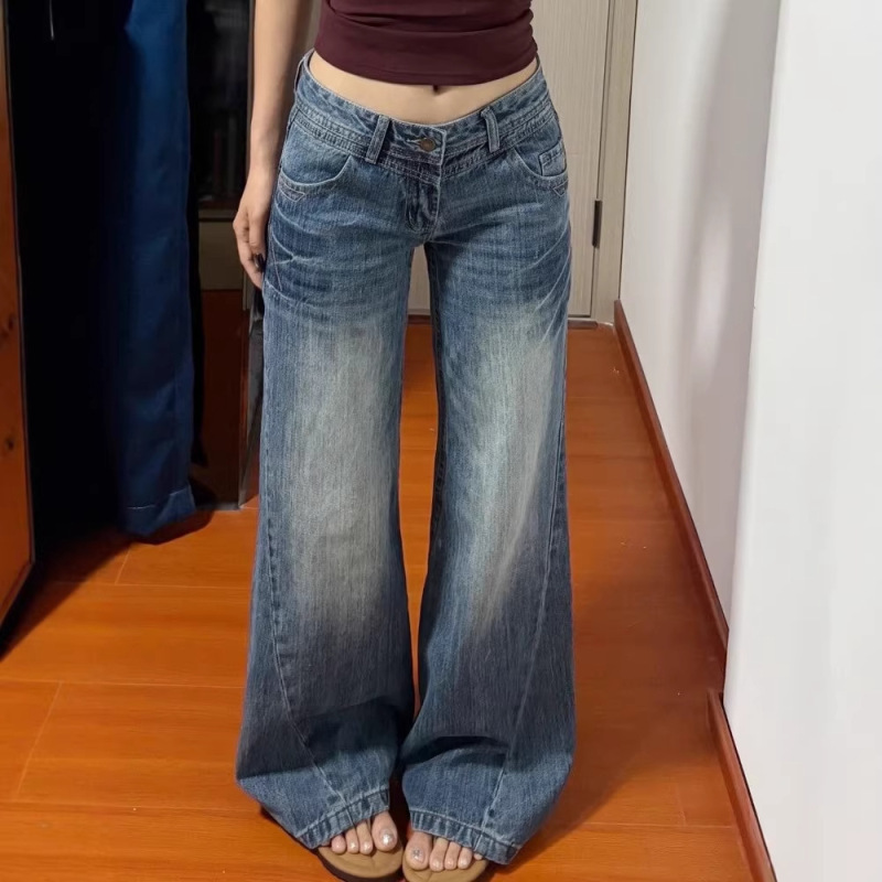 American-Style Low-Waist Flared Jeans for Women, 2026 Spring New Model, Trendy Loose Fit, Slimming High-End Straight-Leg Flared Pants