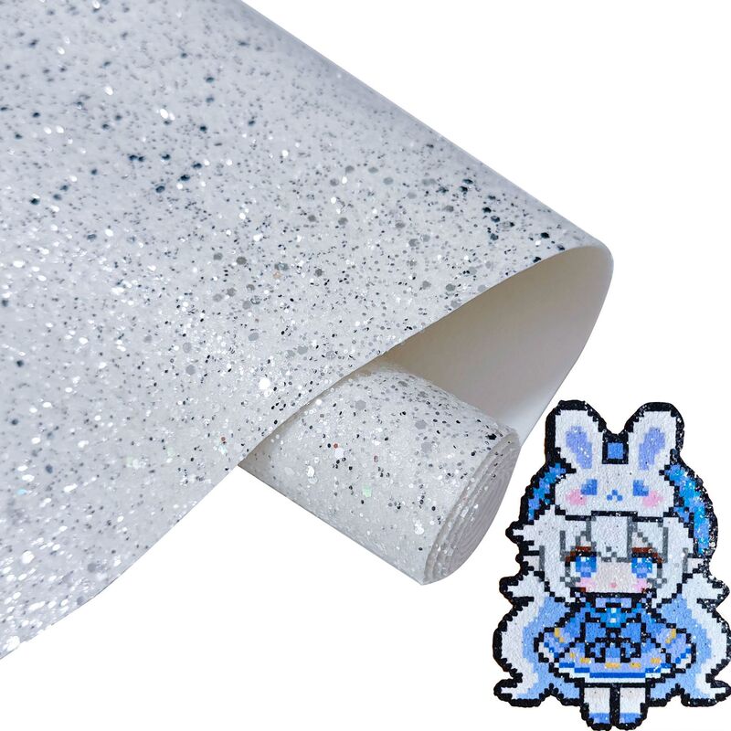 Sharon Leather Wholesale Mirror Surface Pu Small Roll High Shine Silver Transparent Chunky Glitter Glitter Beads Iron-On Fabric