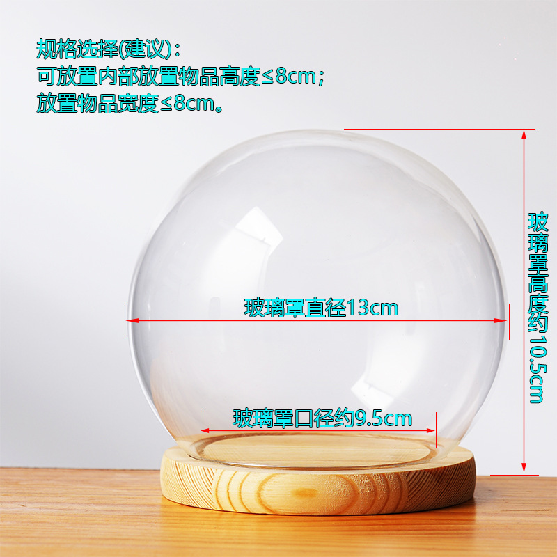 Cubierta cilíndrica de vidrio transparente sin lámpara de madera de estilo inmortal cubierta de polvo de flores hecha a mano decoración creativa de escritorio de bloques