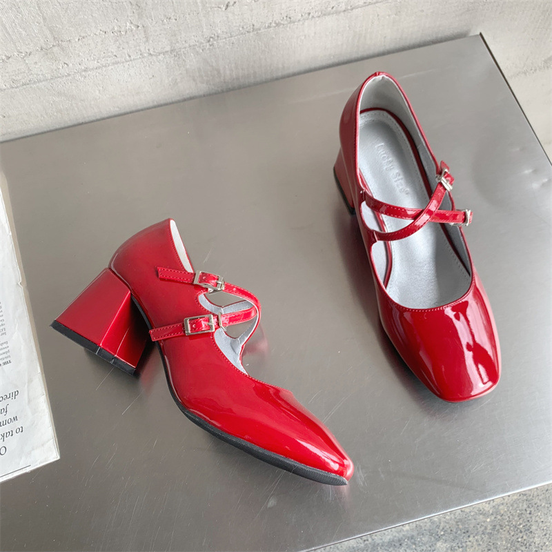 Mary Jane – talons hauts épais à Double sangle pour femmes, simples, à tête carrée, petits rouges, saison printemps et automne 2024_voghion.com