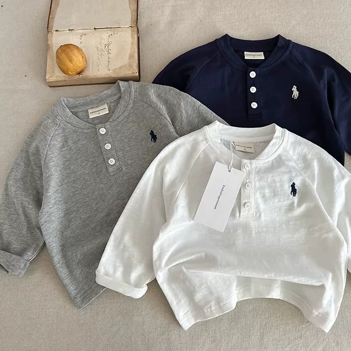 Детская весенняя базовая футболка из хлопка, стиль Кореи, ворот polo