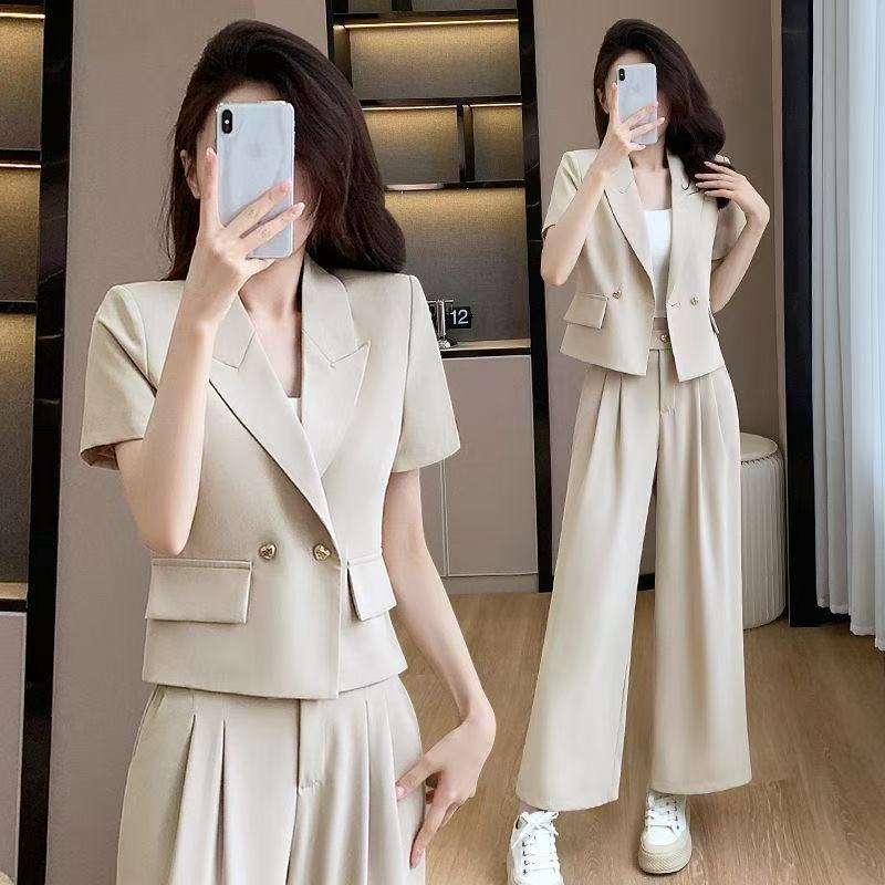 韩版小西装套装女2025夏季款时尚气质优雅显瘦修身短款两件套潮服|undefined