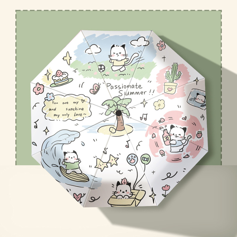 ins小清新猫咪雨伞女生可爱晴雨伞两用自动太阳伞防晒折叠遮阳伞|undefined