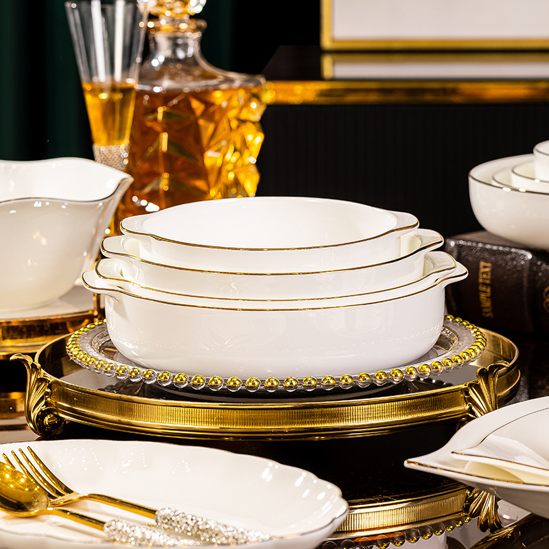 Dinnerware Set for Home Use, New High-End Jingdezhen Bone China Tableware Set, Hotel Kitchen Plate and Bowl Combination