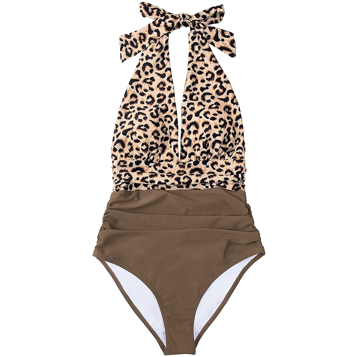 Traje de baño de una pieza para mujer, halter sin espalda, cintura alta, multicolor impreso, estilo europeo y americano 2023