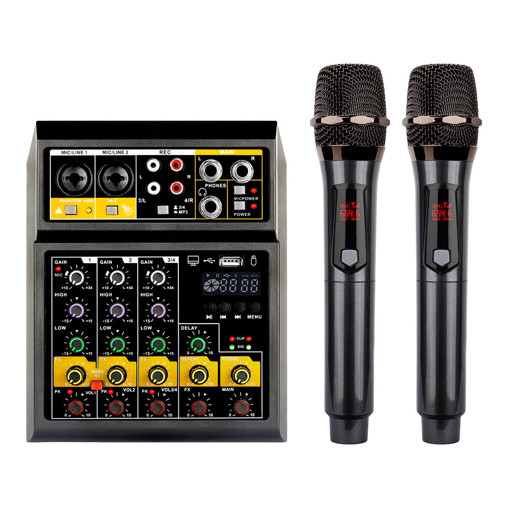 4-way mixer with wireless microphone microphone computer recording small USB Bluetooth mixing mobile phone sound card