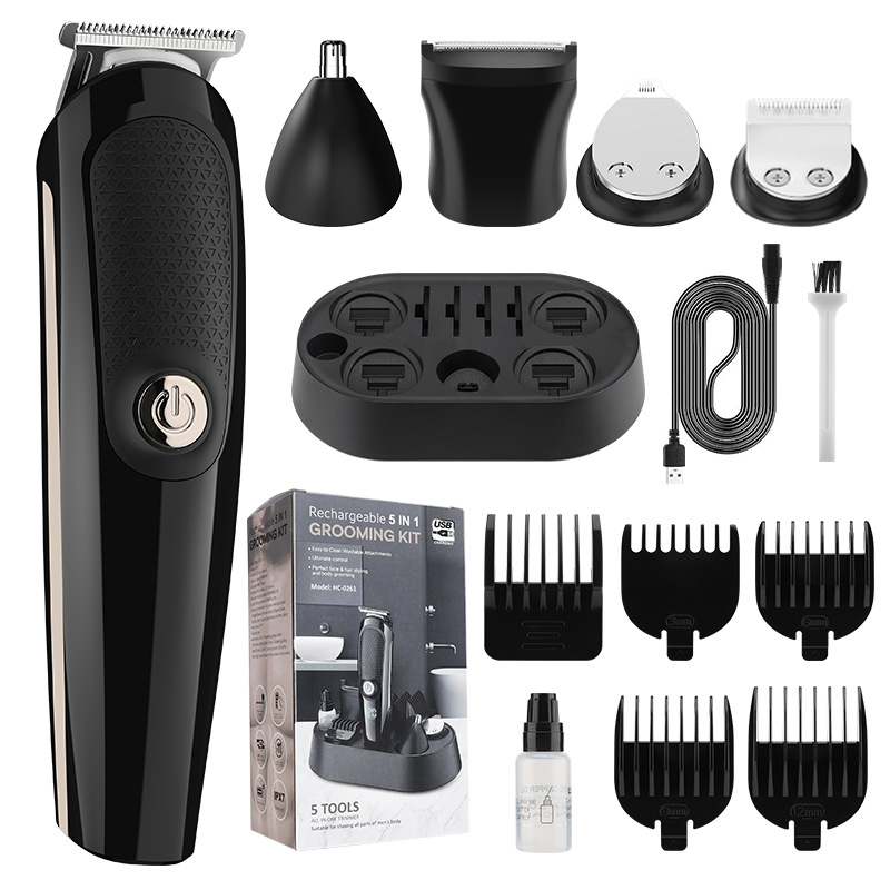 Corte de pelo eléctrico impermeable transfronterizo afeitador multifuncional afeitador para hombres tijeras eléctricas de empuje 5 en 1 aparato de pelo nasal