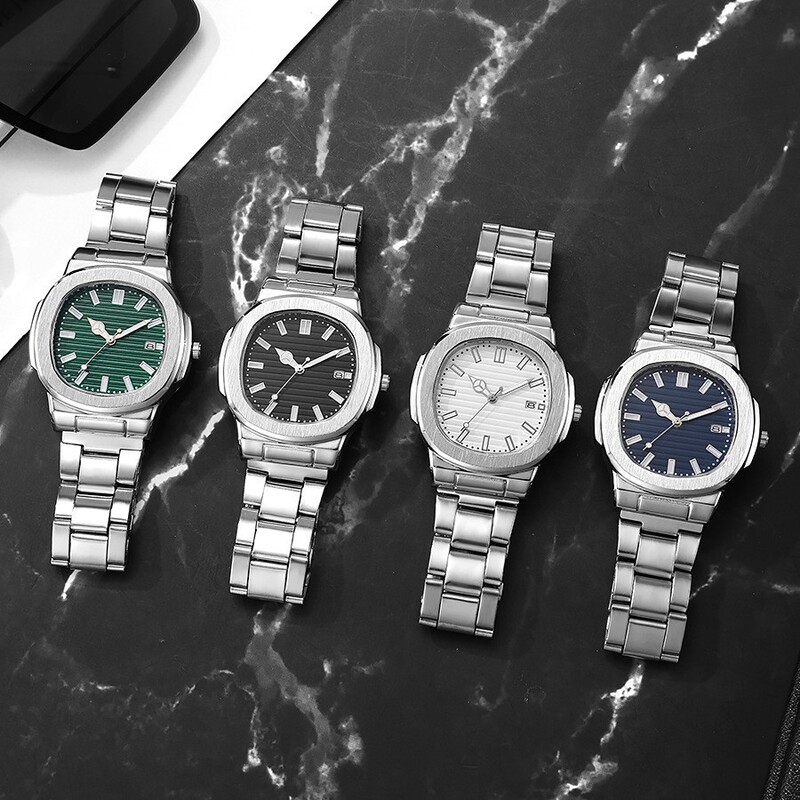 Spot Cross-Border New Men's Watches Wholesale Steel Band Butterfly Buckle Watch Square Dial Cross-Border Watch Quartz Watch