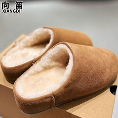 羊毛小土豆棉鞋雪地靴包头拖鞋外穿厚底毛毛棉拖鞋牛皮版勃肯鞋女