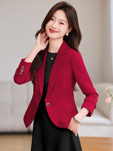 工厂低调款职业装女红色小西装外套女春秋2025新款气质单位OL西装