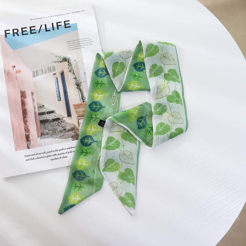 Verano delgada estrecha larga bufanda de seda Cinturón Verde banda de pelo cinta corbata bolsa accesorios de gasa decorativa trenzada corbata de pelo