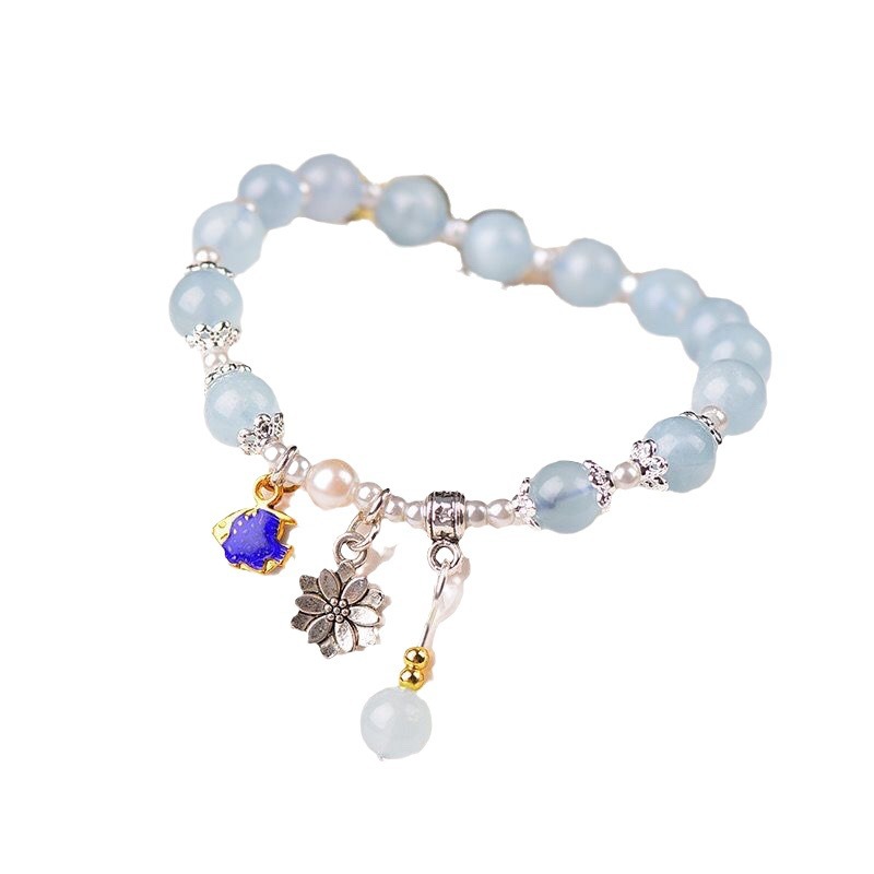 Natural Crystal Stone Bracelet for Women's New Xiaoqing Novice Cross Ocean Blue Treasure Small Fish Pendant Bracelet Wholesale in Stock