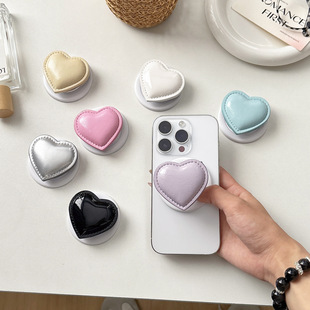 Solid Color Heart Glossy Leather Mobile Phone Airbag Holder Korean Ins Style Retractable Desktop Magnetic Suction Holder for Watching Dramas